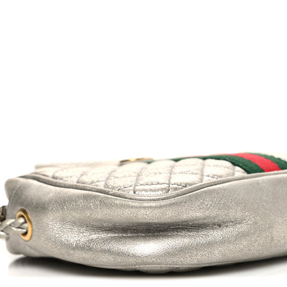 Gucci Laminated Nappa Web Trapuntata Mini GG Shoulder Bag Argento 9 of 11