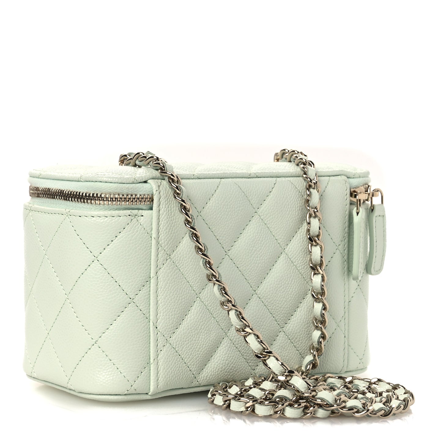 Caviar Quilted Small Tiny CC Vanity Case With Chain Light Green