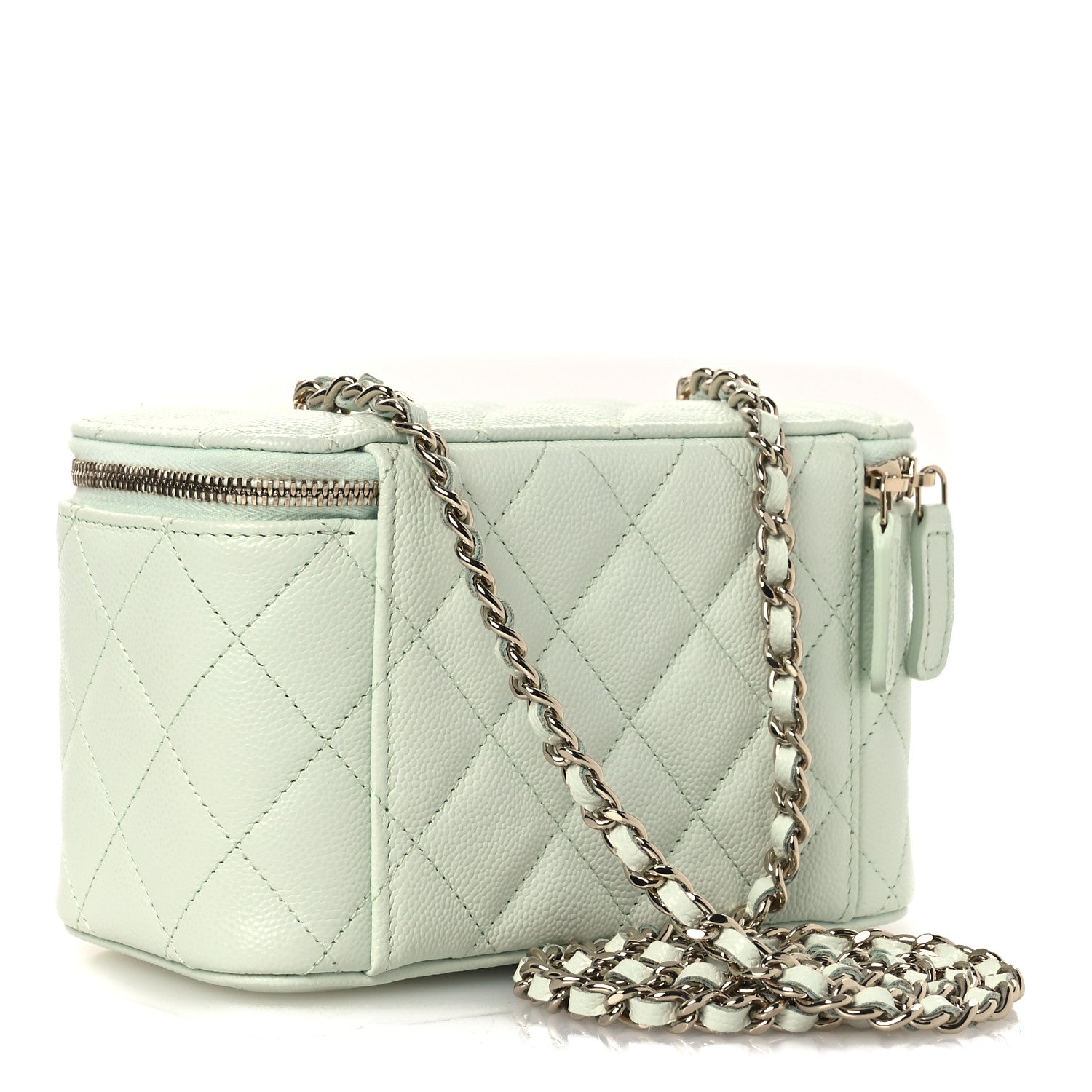 Chanel Caviar Quilted Small Tiny CC Vanity Case With Chain Light Green 3 of 12