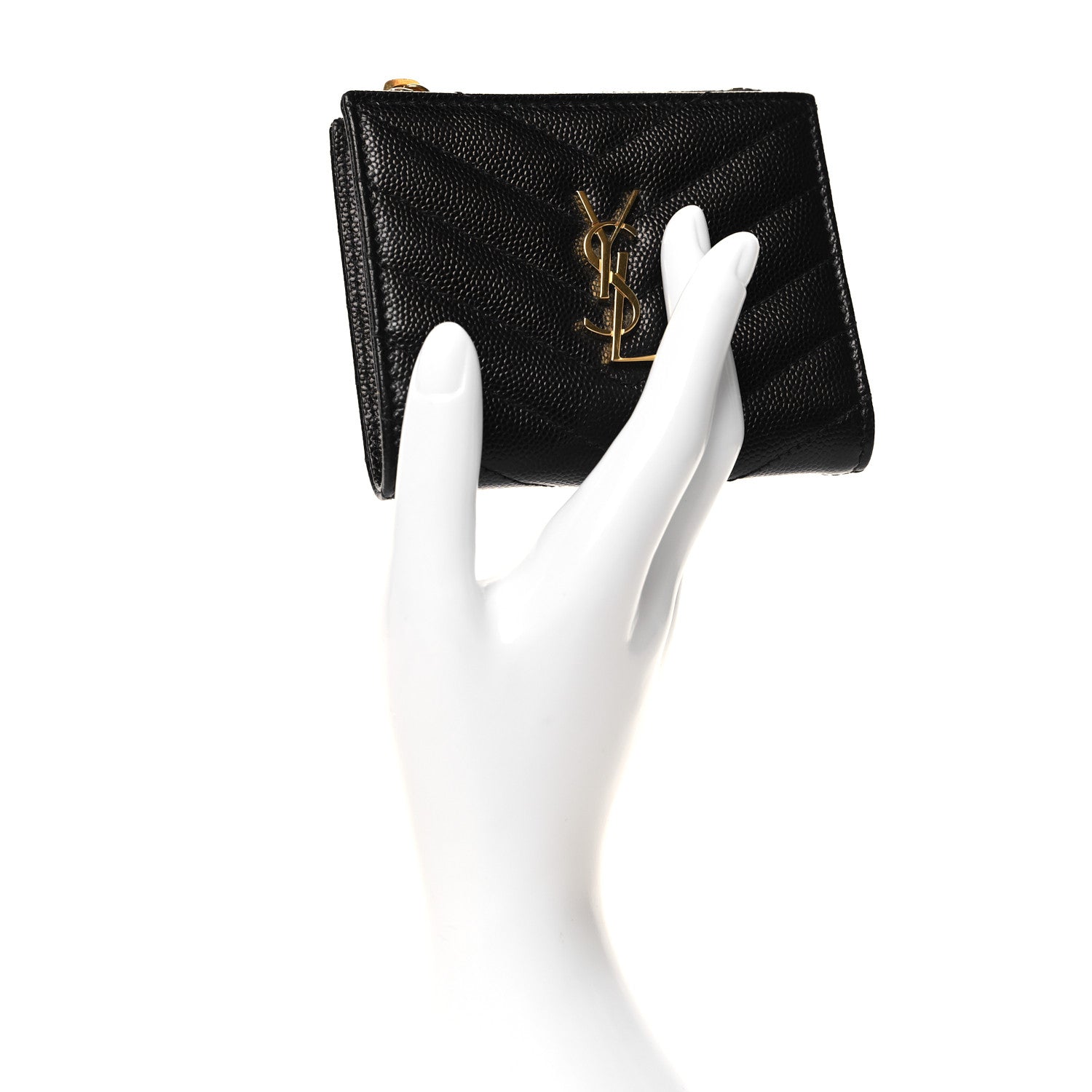 Saint Laurent Grain De Poudre Matelasse Chevron Monogram Zipped Card Case Black 2 of 8
