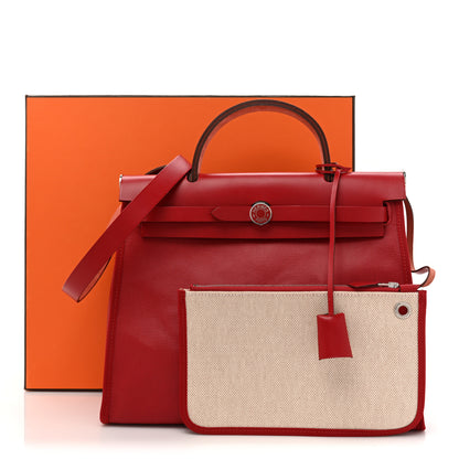 Hermes Toile H Berline Vache Hunter Herbag Zip PM 31 Rouge Piment Ecru 11 of 11