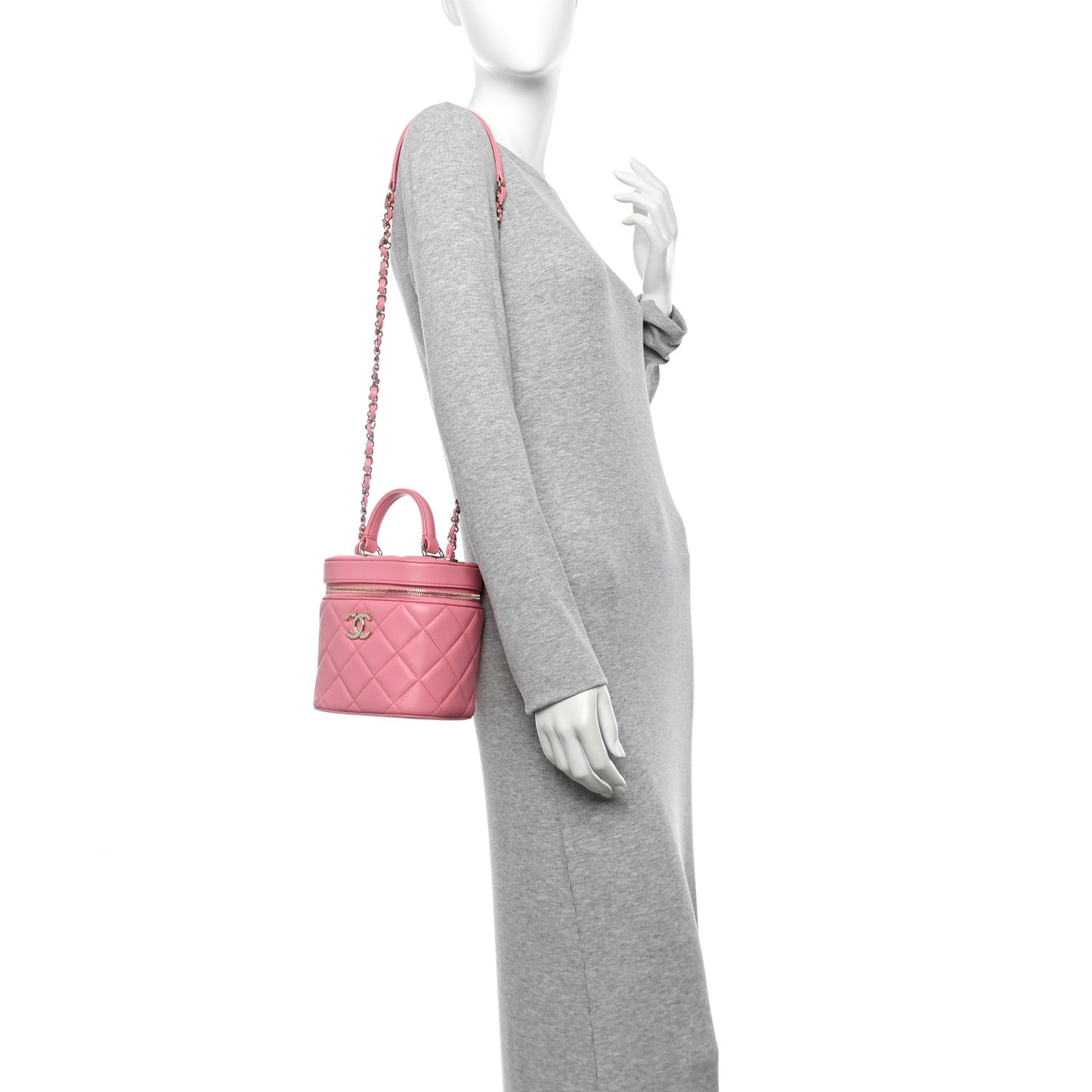 Lambskin Quilted Trendy Vanity Case Pink