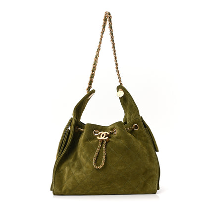 Chanel Suede Quilted Small Chanel 25 Handbag Khaki 1 of 11