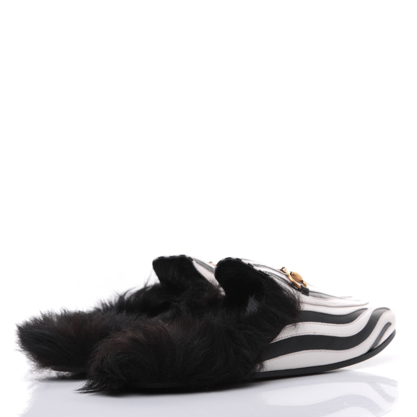 Malaga Kid Fur Zebra Inlay Womens Princetown Slippers 37 Mystic White Black