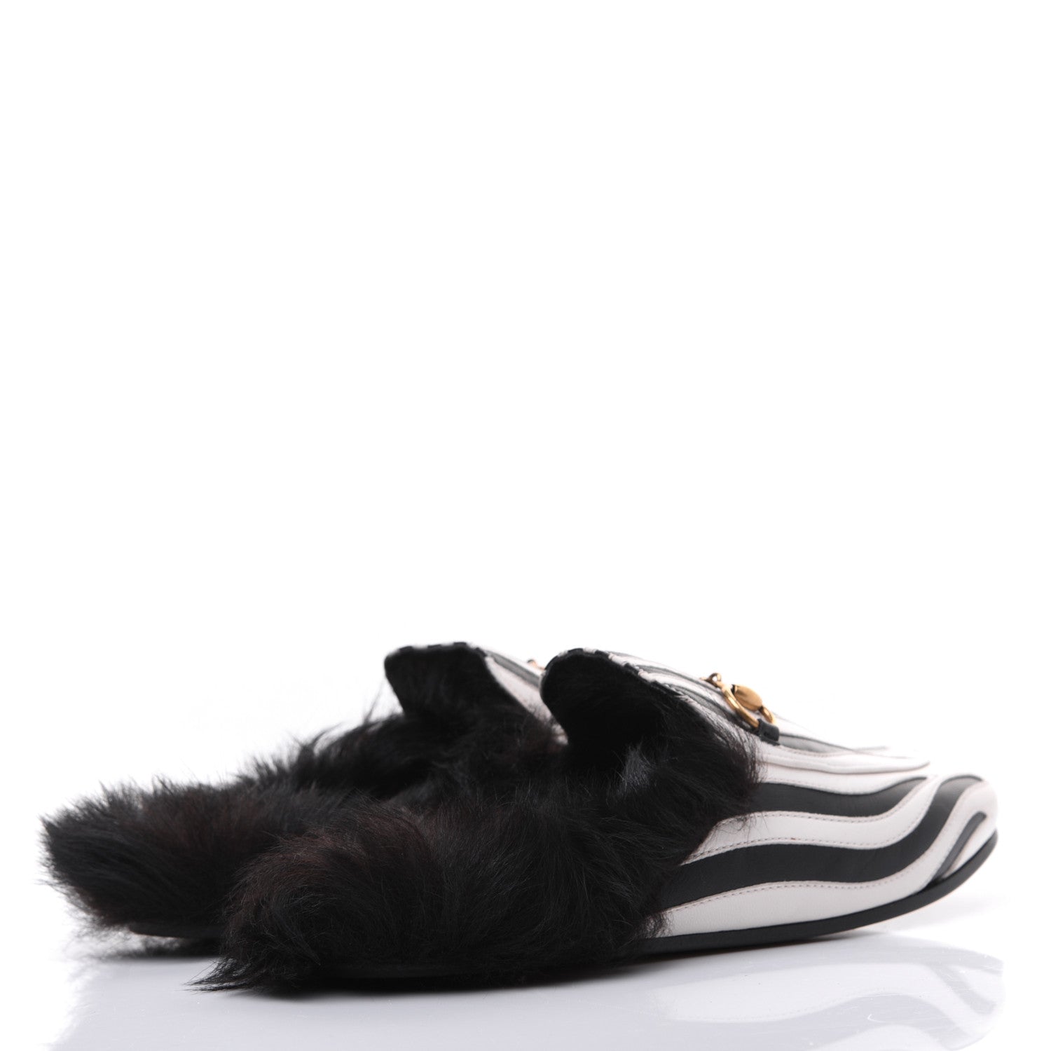Gucci Malaga Kid Fur Zebra Inlay Womens Princetown Slippers 37 Mystic White Black 4 of 9