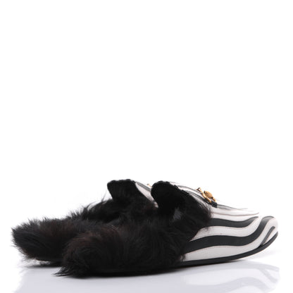 Gucci Malaga Kid Fur Zebra Inlay Womens Princetown Slippers 37 Mystic White Black 4 of 9
