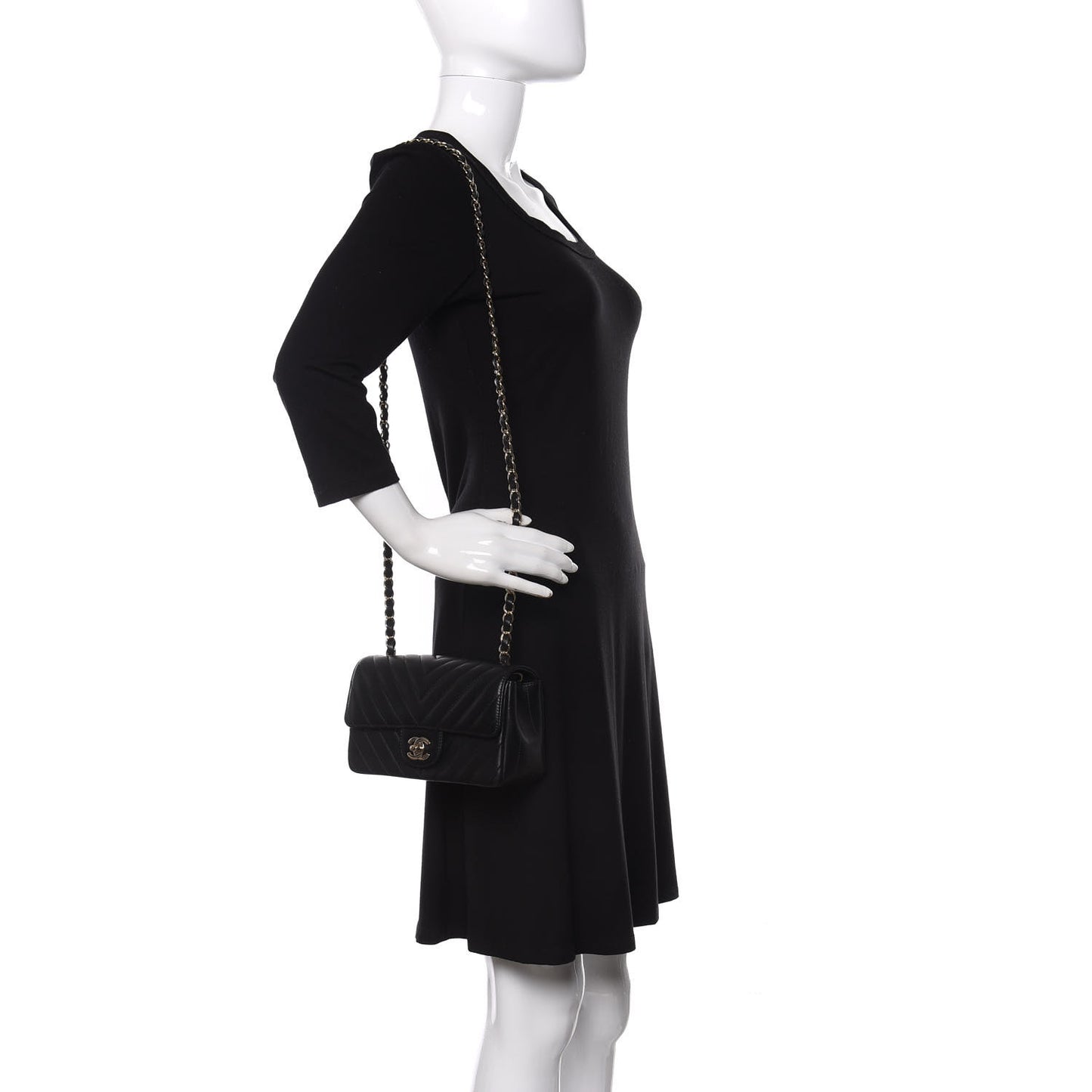 Lambskin Chevron Quilted Mini Rectangular Flap Black