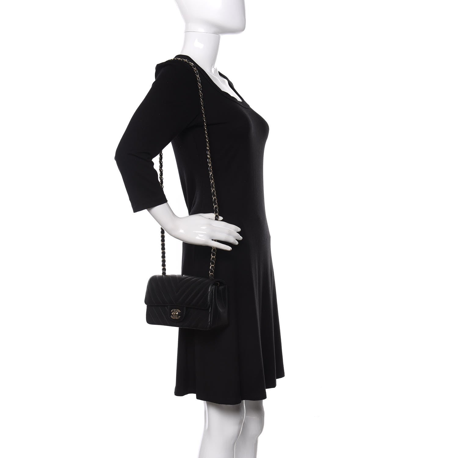 Chanel Lambskin Chevron Quilted Mini Rectangular Flap Black 2 of 11