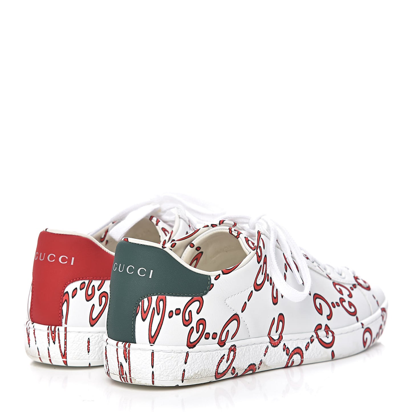 Calfskin GucciGhost Print Womens Ace Sneakers 37 White Hibiscus Red