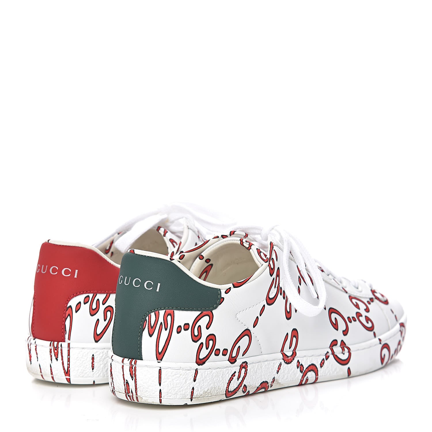 Gucci Calfskin GucciGhost Print Womens Ace Sneakers 37 White Hibiscus Red 4 of 15