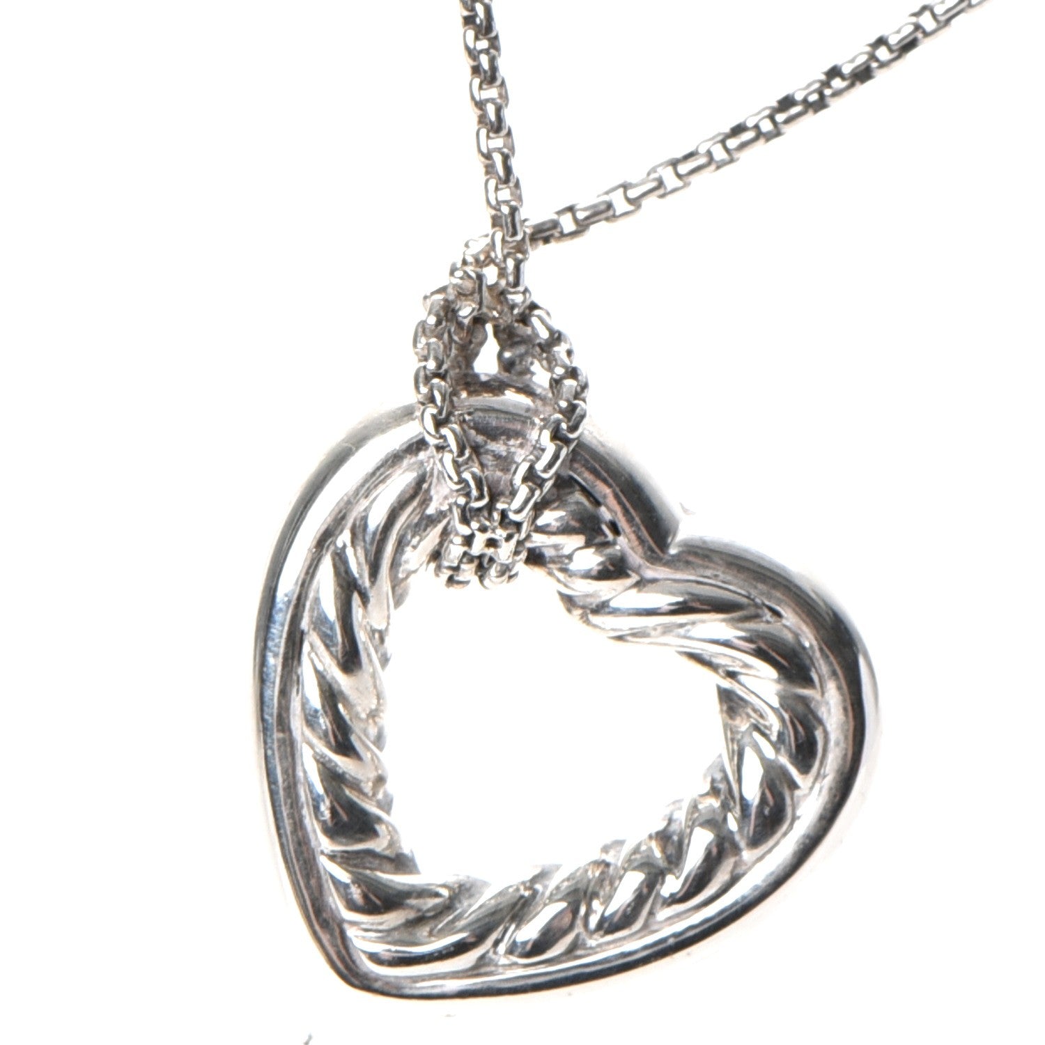 David Yurman Sterling Silver Diamond Open Heart Cable Necklace 5 of 7