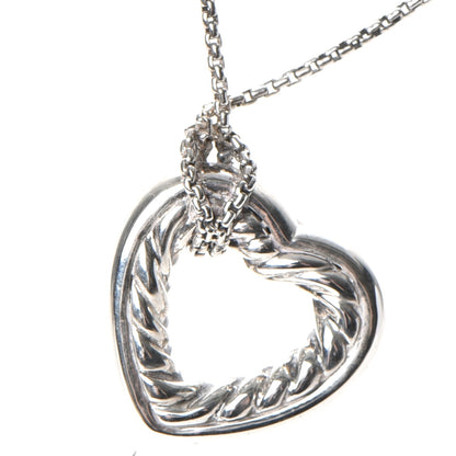David Yurman Sterling Silver Diamond Open Heart Cable Necklace 5 of 7