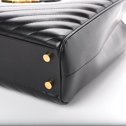 Saint Laurent Grain De Poudre Matelasse Chevron Monogram Shopping Bag Black 8 of 8