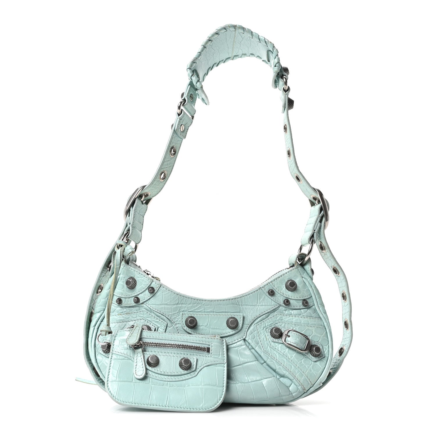 Balenciaga Extra Supple Calfskin Crocodile Embossed Le Cagole Shoulder Bag XS Green Acqua 3 of 11