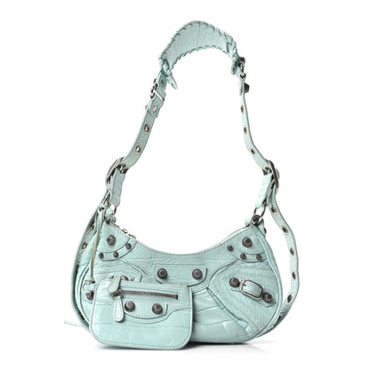 Balenciaga Extra Supple Calfskin Crocodile Embossed Le Cagole Shoulder Bag XS Green Acqua 3 of 11