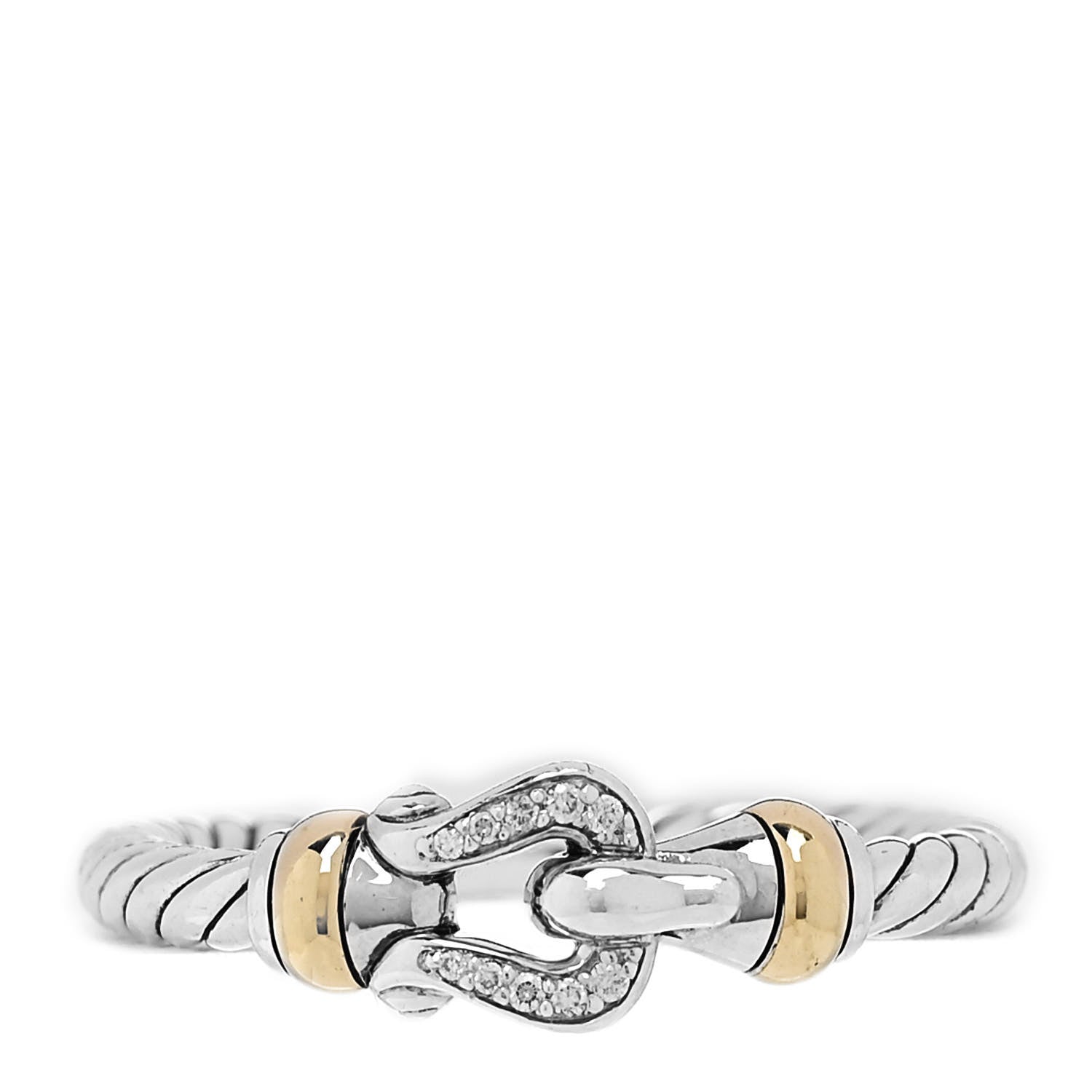 David Yurman Sterling Silver 18K Yellow Gold Diamond Petite Buckle Ring 54 6.75 1 of 5