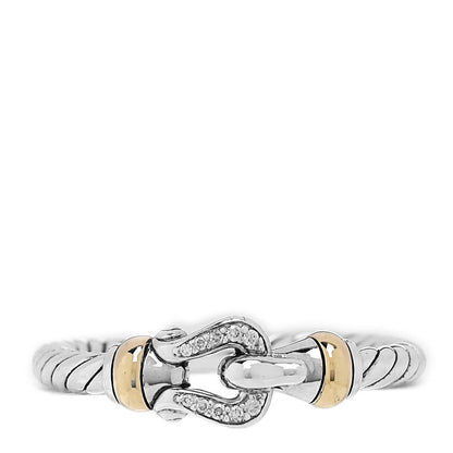 David Yurman Sterling Silver 18K Yellow Gold Diamond Petite Buckle Ring 54 6.75 1 of 5