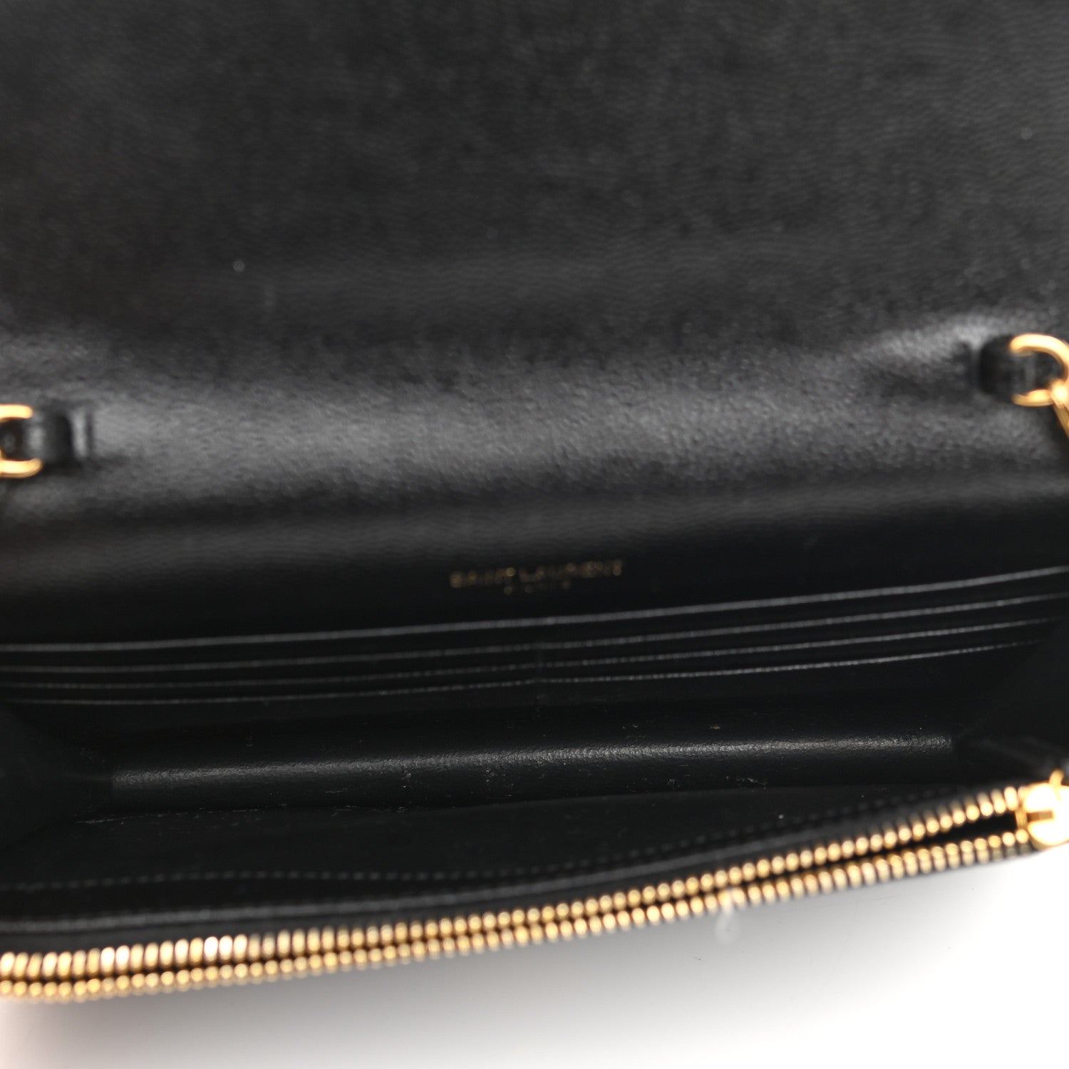 Saint Laurent Grain De Poudre Matelasse Chevron Monogram Envelope Chain Wallet Black 4 of 7