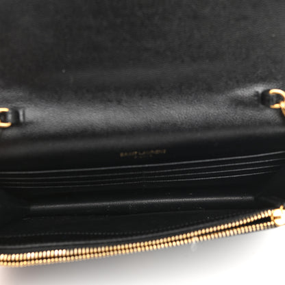 Saint Laurent Grain De Poudre Matelasse Chevron Monogram Envelope Chain Wallet Black 4 of 7