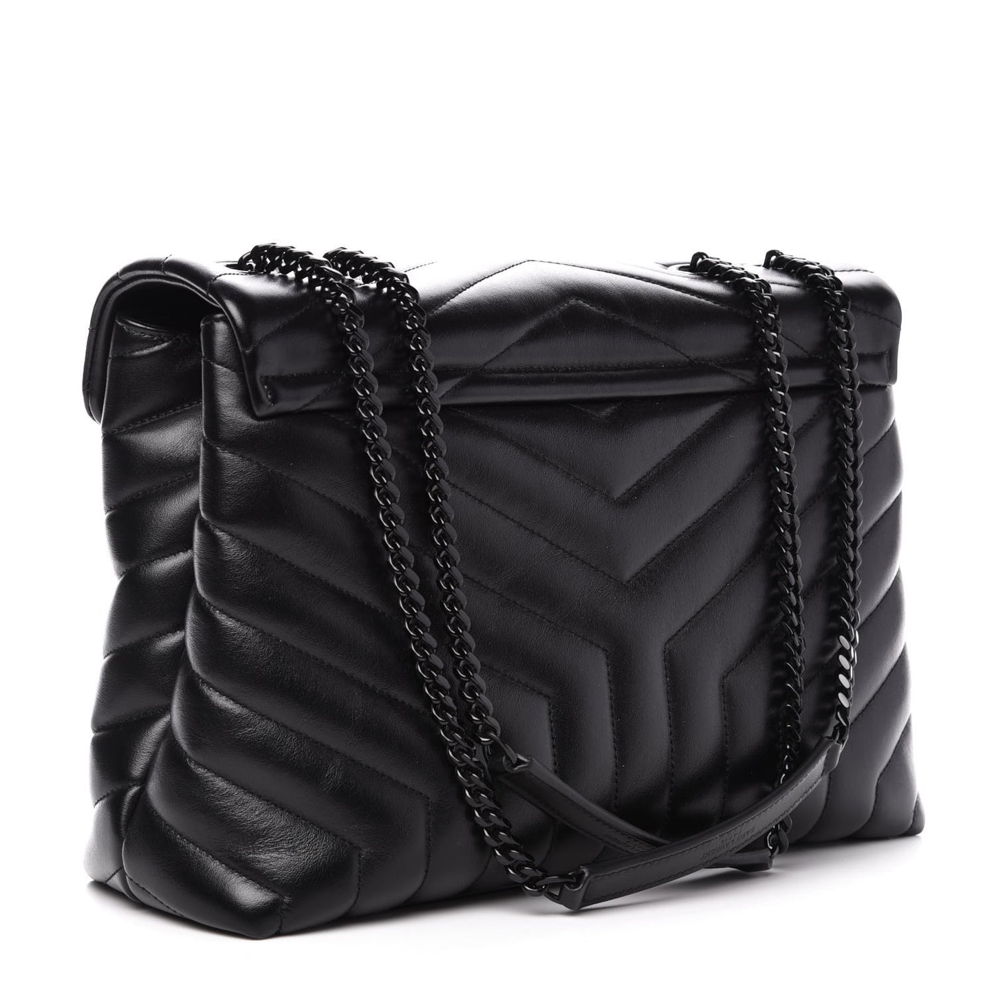 Calfskin Y Quilted Monogram Medium Loulou Chain Satchel Black