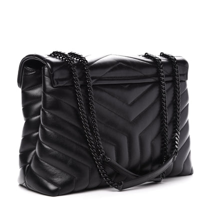 Saint Laurent Calfskin Y Quilted Monogram Medium Loulou Chain Satchel Black 3 of 12