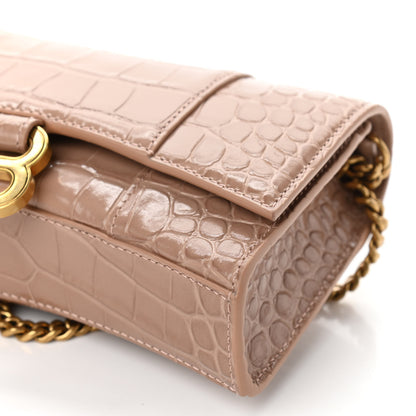 Balenciaga Shiny Calfskin Crocodile Embossed Hourglass Chain Bag Nude Beige 15 of 17