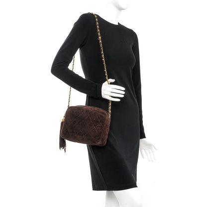 FASHIONPHILE CHANELSuedeQuiltedTasselCameraCaseBrown 2 of 14