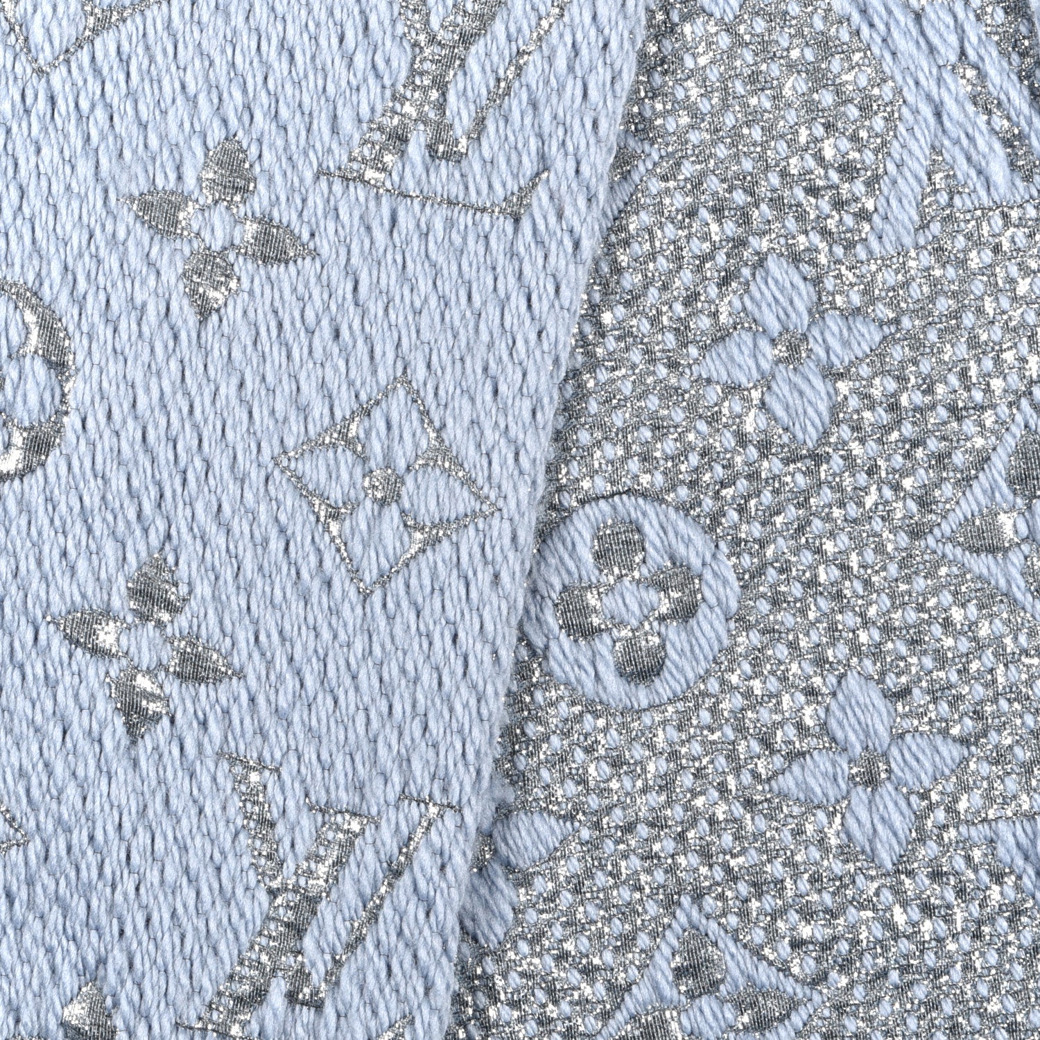 Louis Vuitton Wool Silk Logomania Shine Scarf Blue 3 of 4