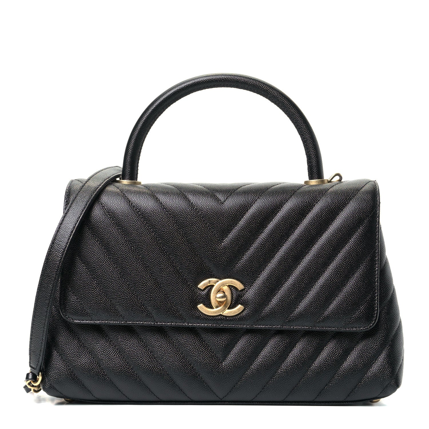 Chanel Caviar Chevron Quilted Small Coco Handle Flap Black 1 of 5