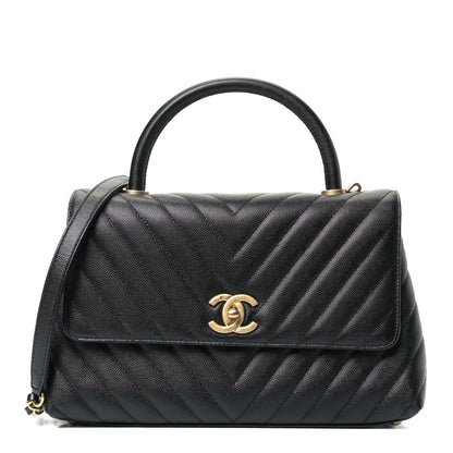 Chanel Caviar Chevron Quilted Small Coco Handle Flap Black 1 of 5