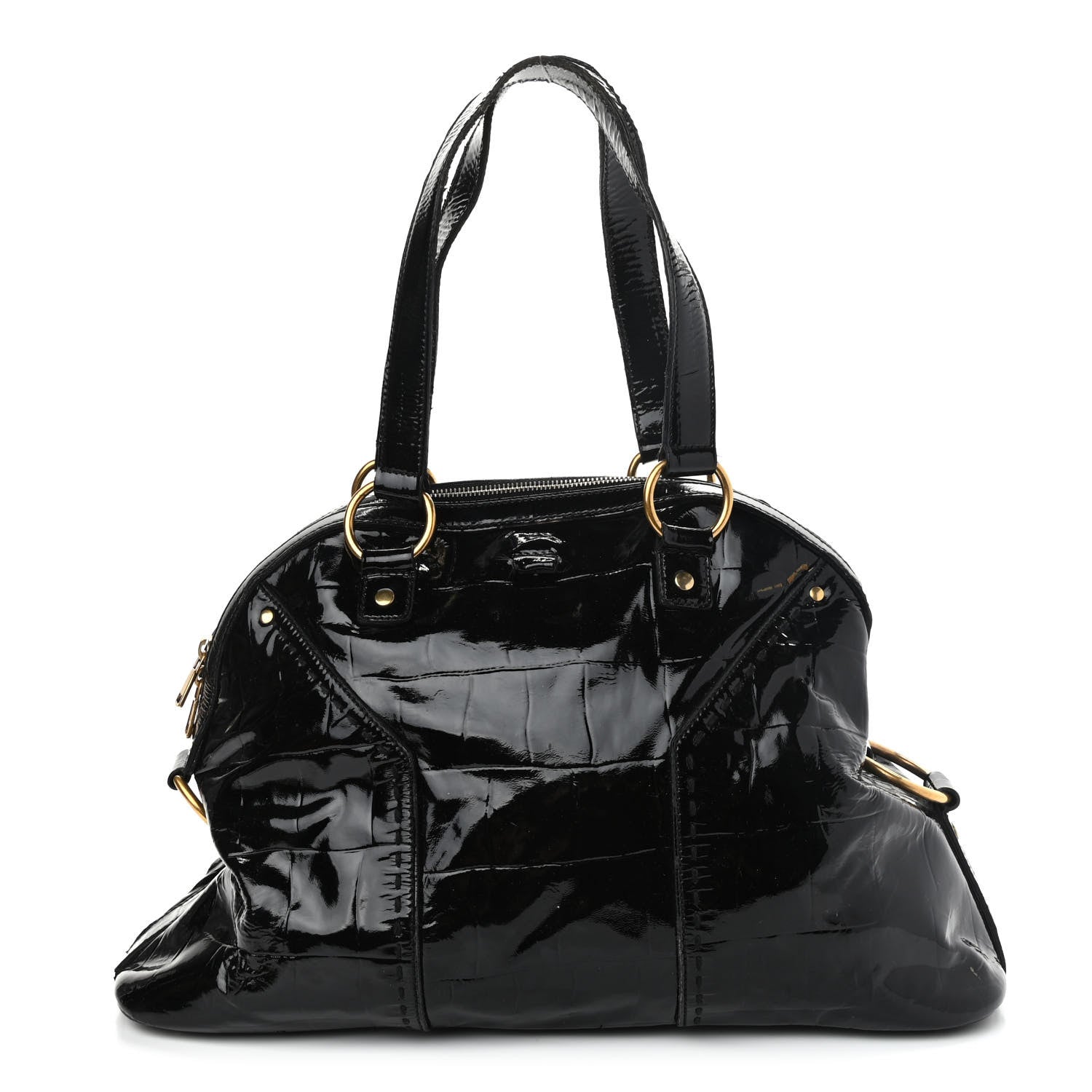 Saint Laurent Crocodile Embossed Patent Large Muse Black 1 of 16