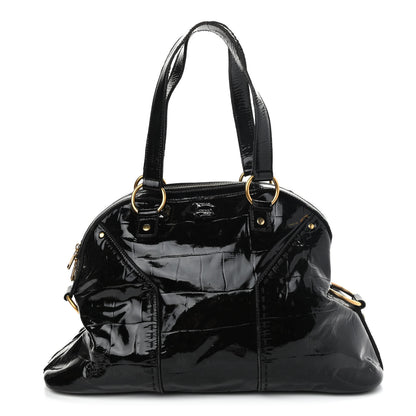 Saint Laurent Crocodile Embossed Patent Large Muse Black 1 of 16