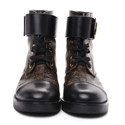 Louis Vuitton Calfskin Monogram Wonderland Flat Ranger Boots 39 Black 2 of 10
