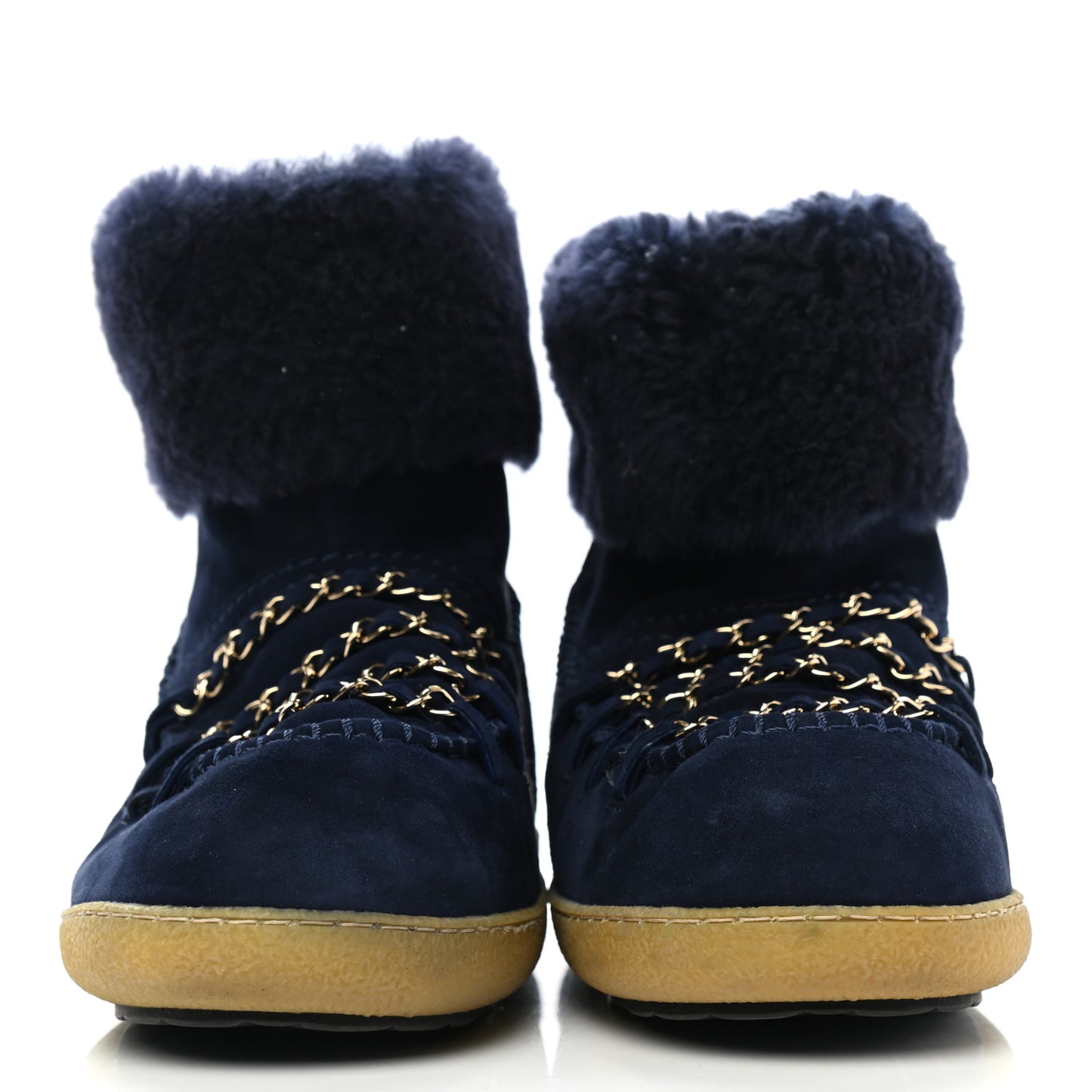 Suede Shearling Chain Link Short Boots 39.5 Navy