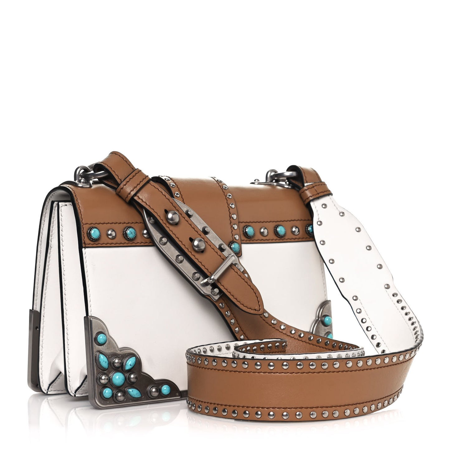 City Calf Studded Folk Cahier Bag White Caramel