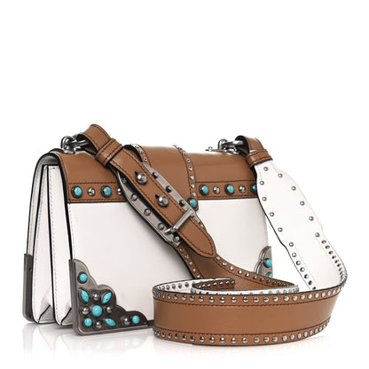 Prada City Calf Studded Folk Cahier Bag White Caramel 2 of 12
