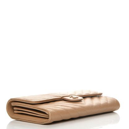 Chanel Grained Calfskin Chevron Quilted Large Flap Wallet Beige 4 of 9