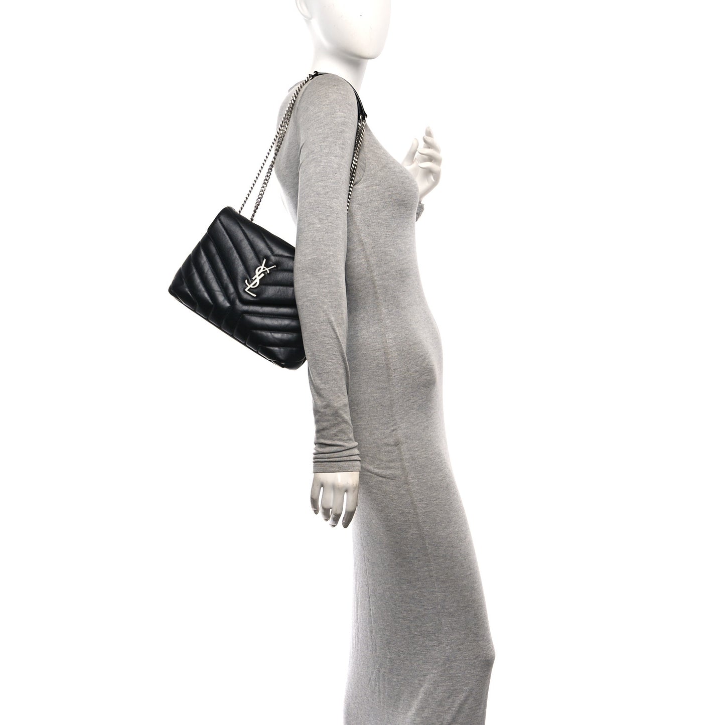 Calfskin Y Quilted Monogram Small Loulou Crossbody Bag Black