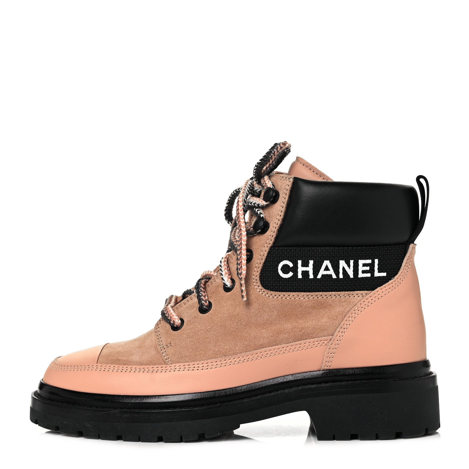 Chanel Suede Calfskin Lace Up Boots 37 Pink 1 of 8