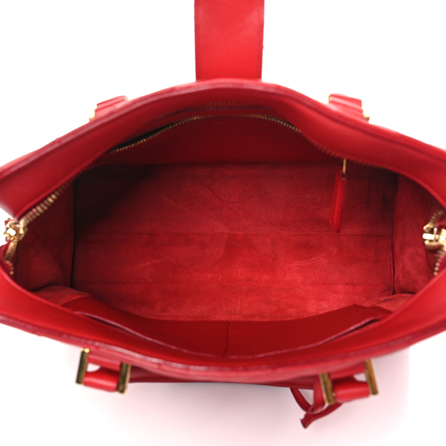 Saint Laurent Calfskin Matelasse Chevron Small Monogram Cabas Lipstick Red 5 of 14