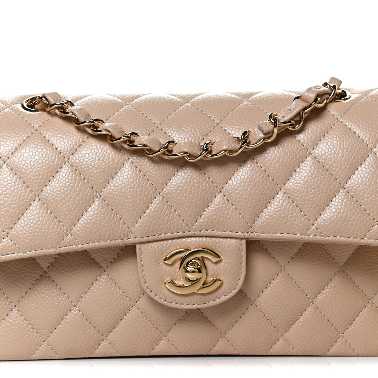 Caviar Quilted Small Double Flap Beige
