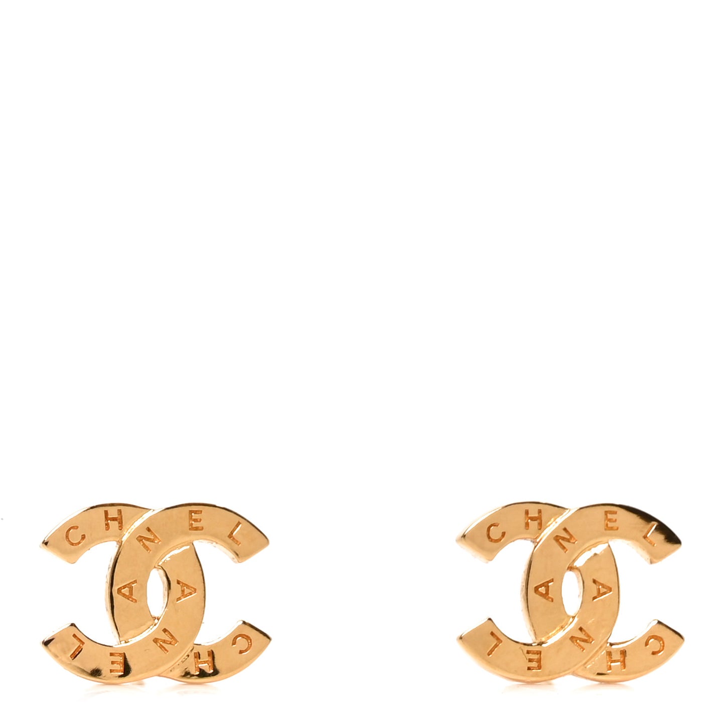 Metal CC Paris Button Stud Earrings Gold