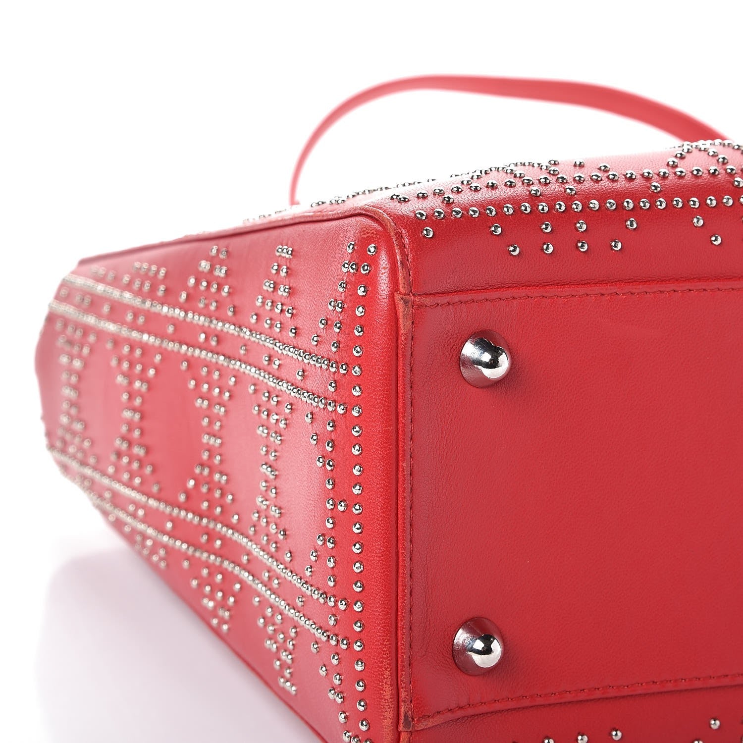 Christian Dior Lambskin Cannage Studded Large Lady Dior Red 10 of 13
