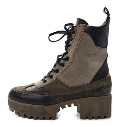 Louis Vuitton Suede Calfskin Monogram Laureate Platform Desert Boots 37 Taupe 1 of 9
