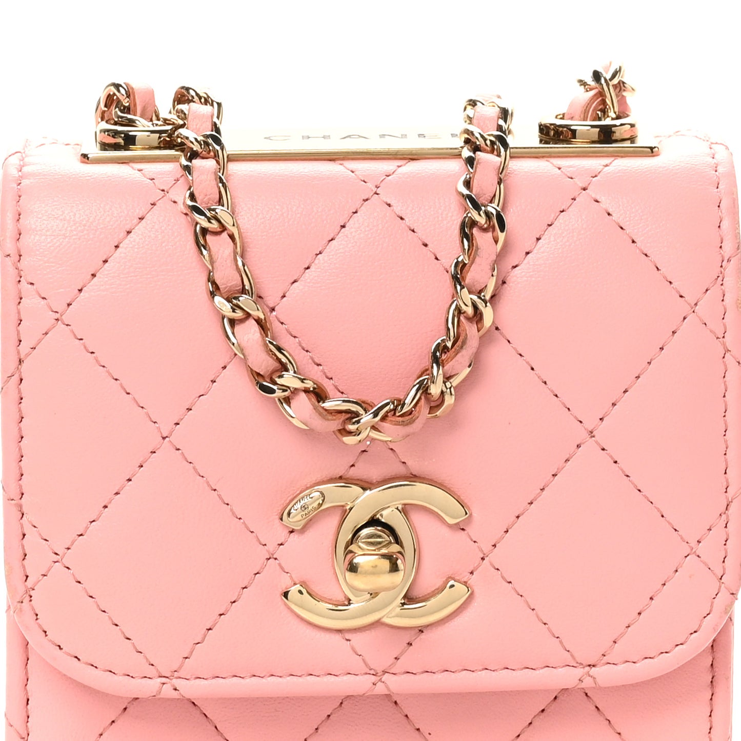 Lambskin Quilted Mini Trendy CC Clutch With Chain Pink