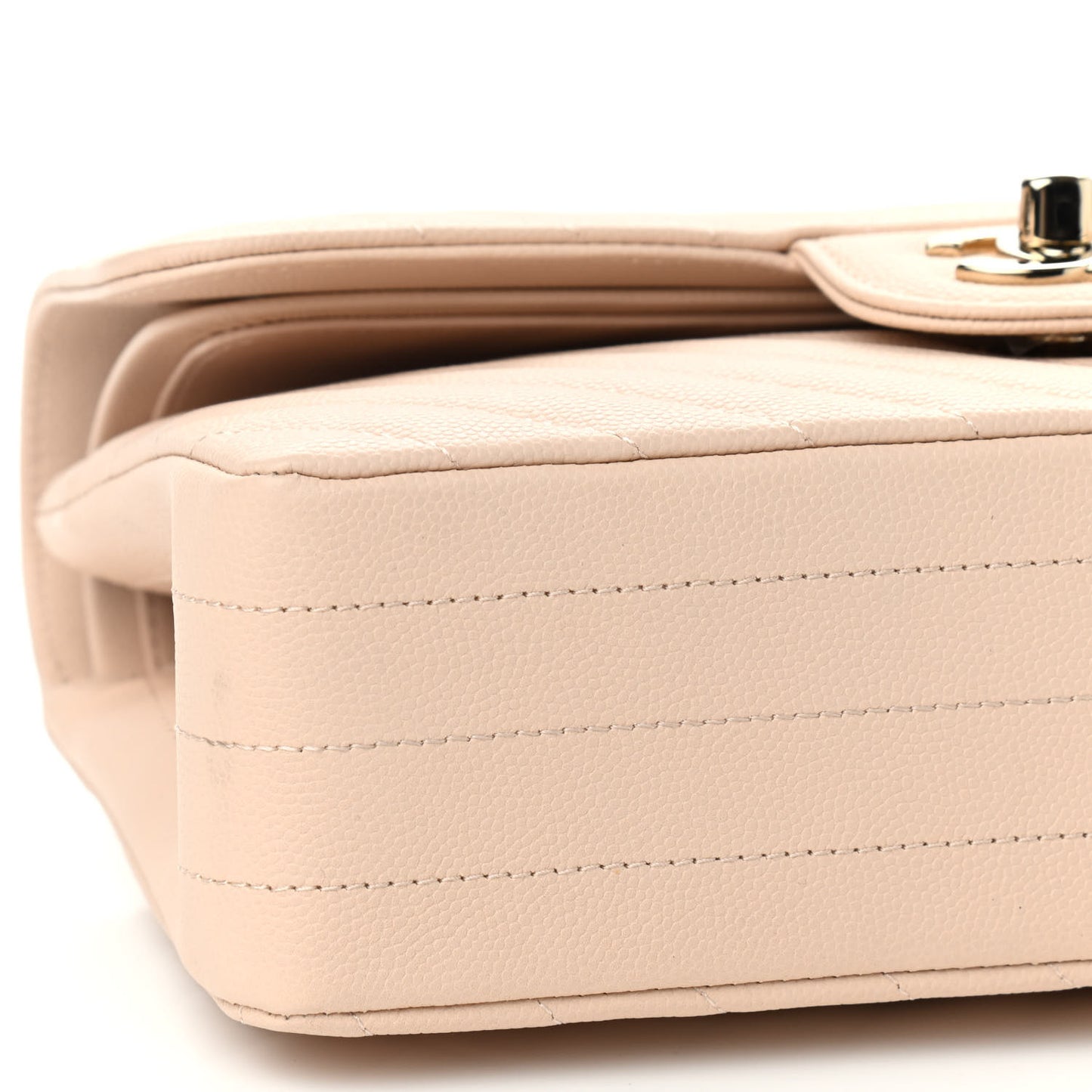 Caviar Chevron Quilted Small Double Flap Beige