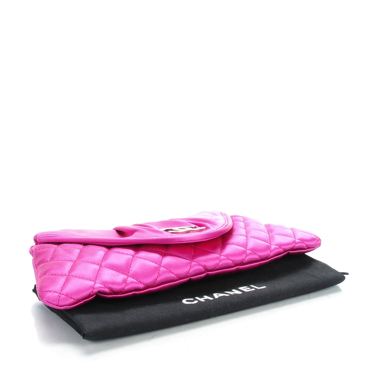 Chanel Satin Quilted Flap Clutch Fuchsia 4 of 7