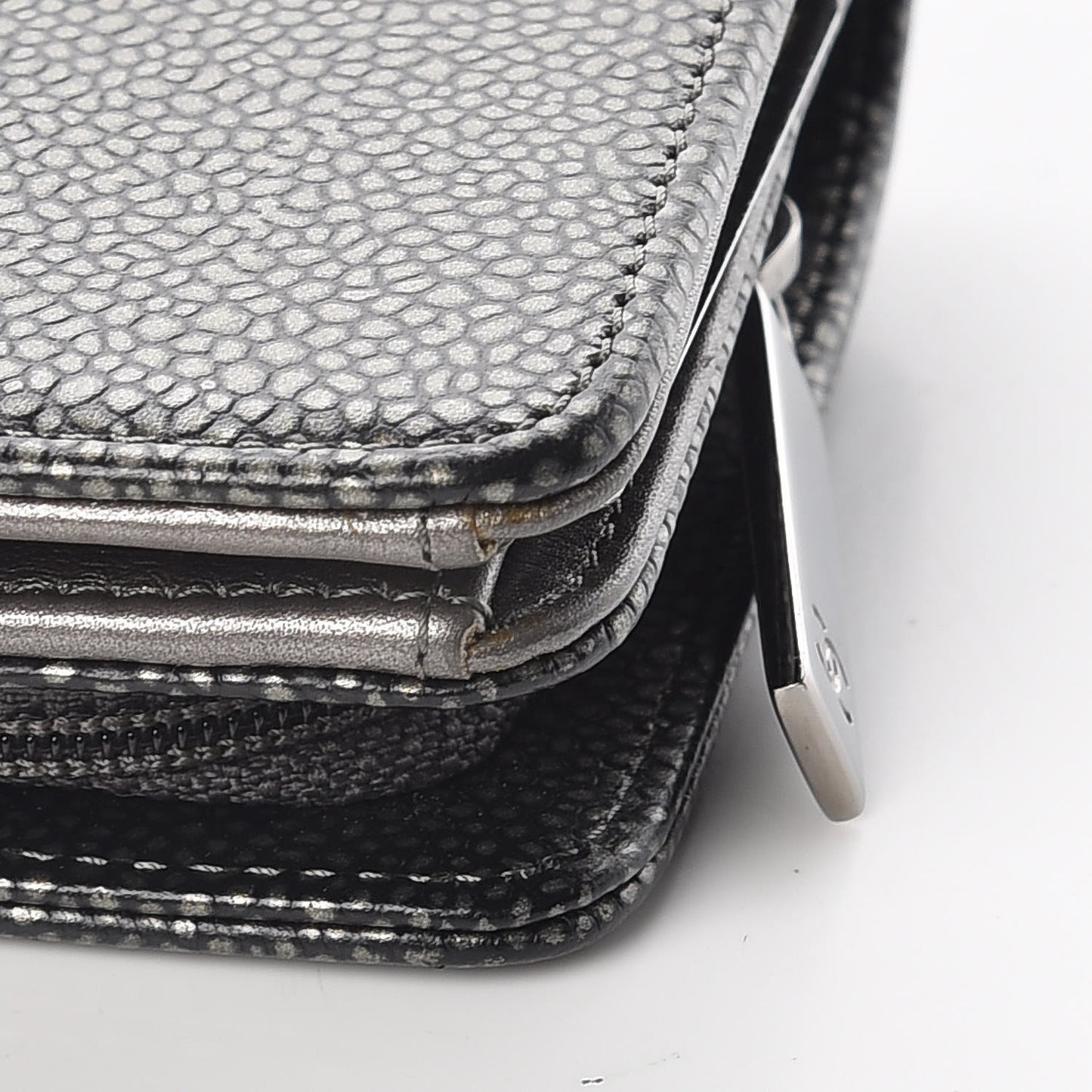 Caviar Timeless CC Zipped Pocket Wallet Dark Silver