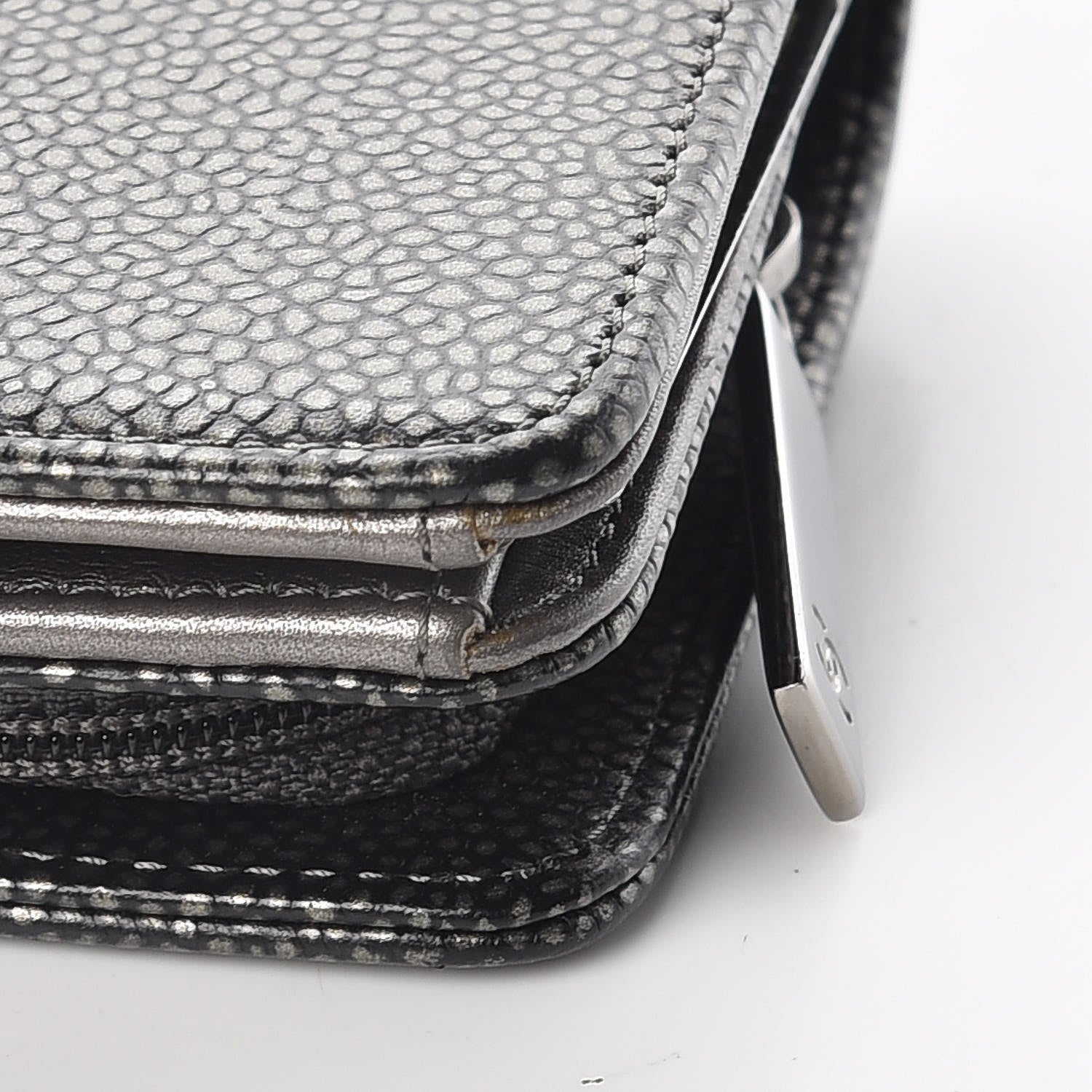 Chanel Caviar Timeless CC Zipped Pocket Wallet Dark Silver 8 of 13