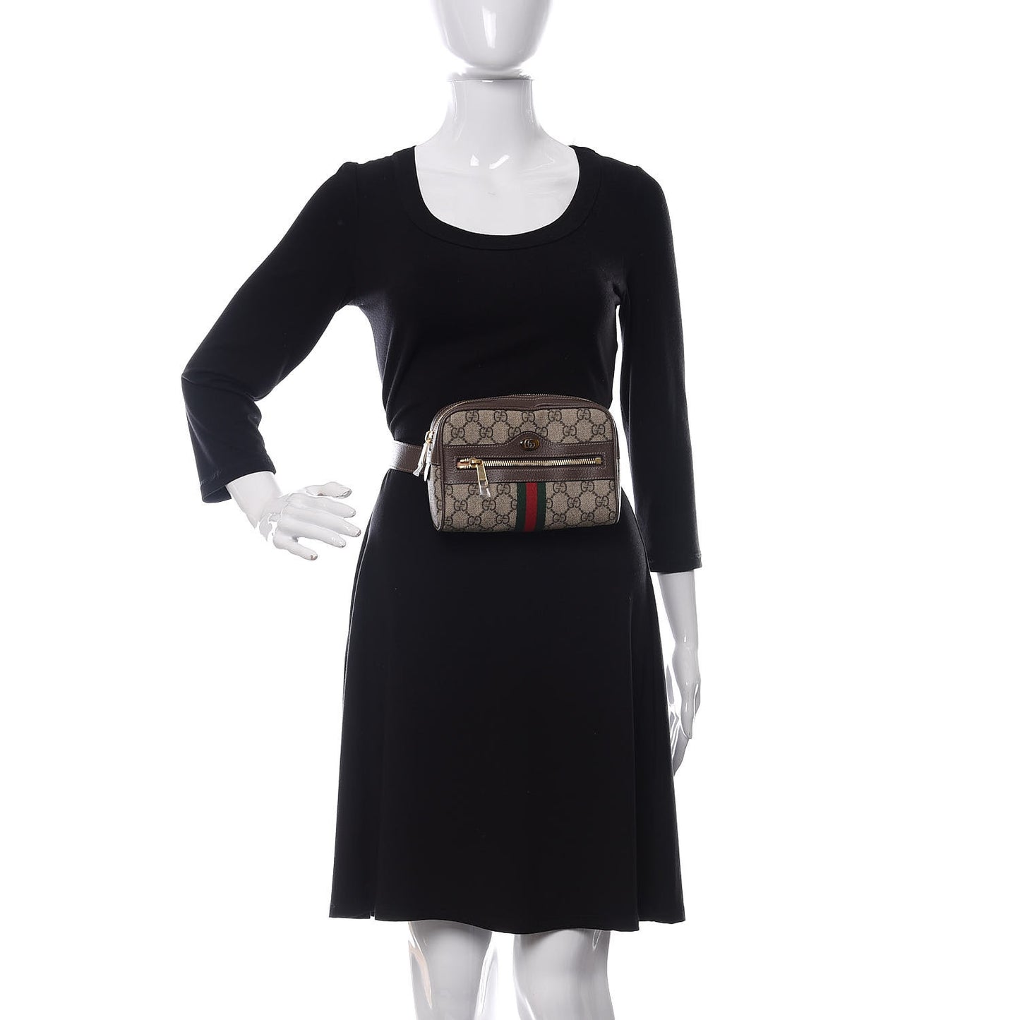GG Supreme Monogram Web Small Ophidia Belt Bag 85 34 Dark Brown